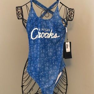 NWT Crooks and Castles blue paisley swimsuit